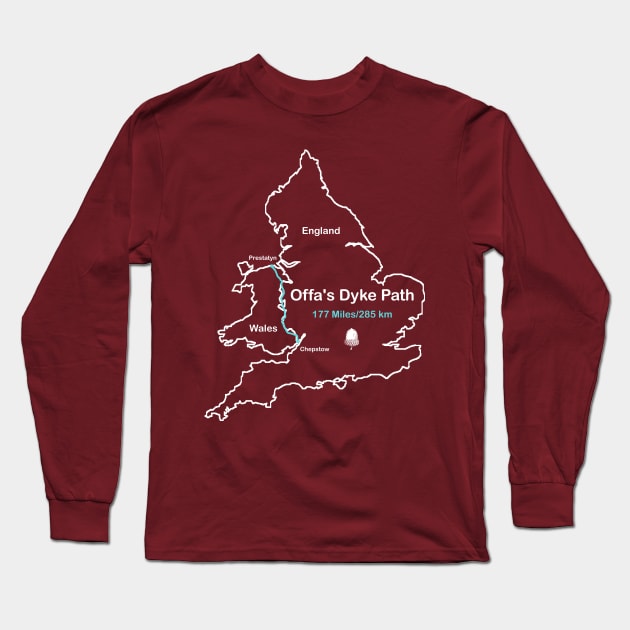 Route Map Design, Offa's Dyke Path Long Sleeve T-Shirt by numpdog